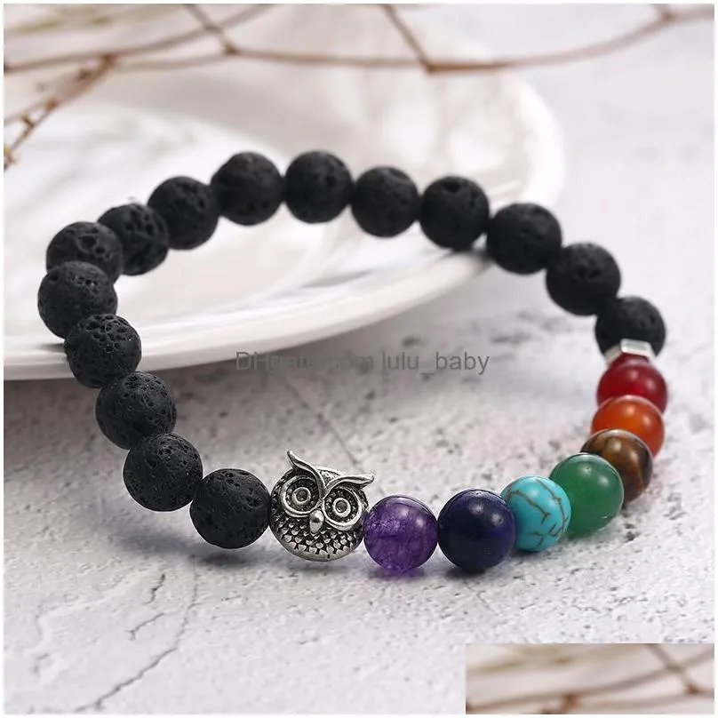 fashion natural black lava stone beads bracelets for men buddha head tree of life charm 7 reiki chakras beaded yoga balance bracelet