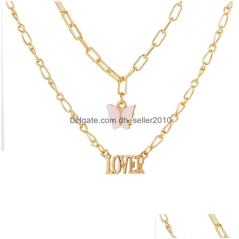 acrylic butterfly layered necklace for girl lady gold link chain necklaces letter babygirl angel pendant initial necklace jewelry