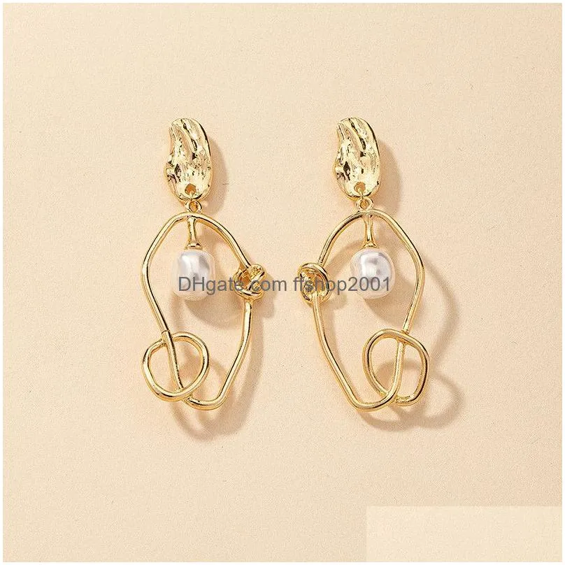 punk human face drop dangle earrings for women retro abstract hollow out statement golden faces earring jewelry
