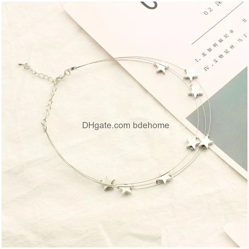 fashion multilayer star choker necklace for women simple pentagram pendant chain necklaces korean sweet jewelry collares accessories