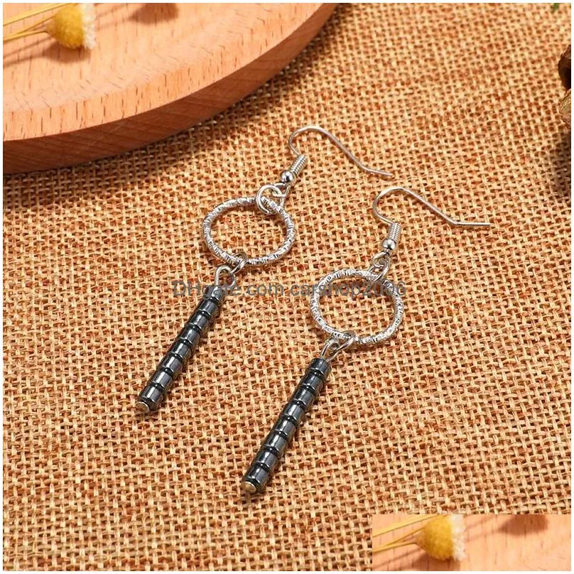natural stone hematite bead earrings for women female personality irregular shape bead drop long dangle earring design jewelry