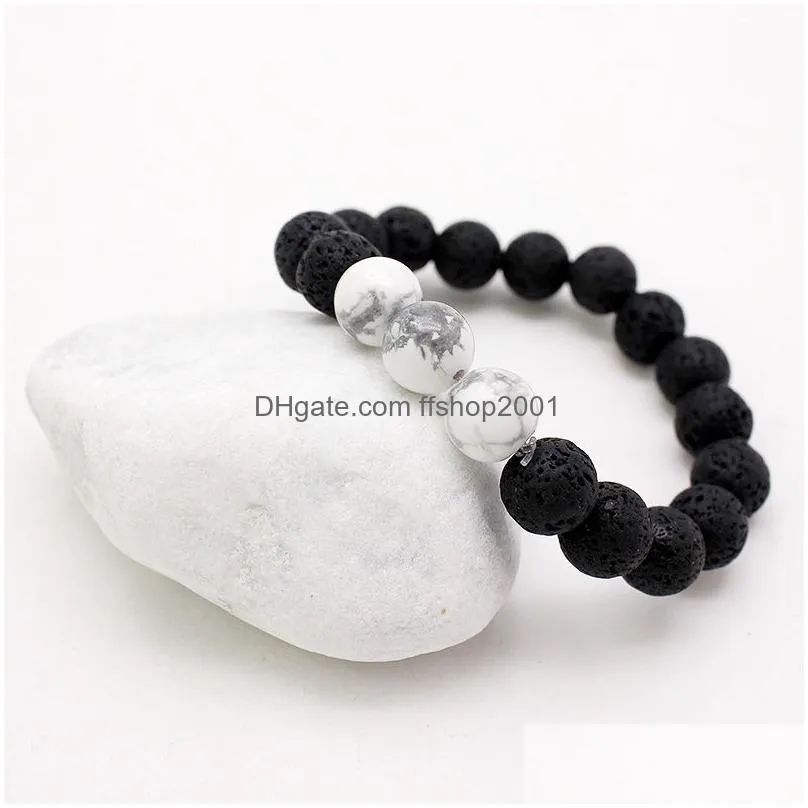 trendy 10mm black lava stone bracelets chakra healing balance yoga beads bracelet for women stretch tiger eye stone charms jewelry