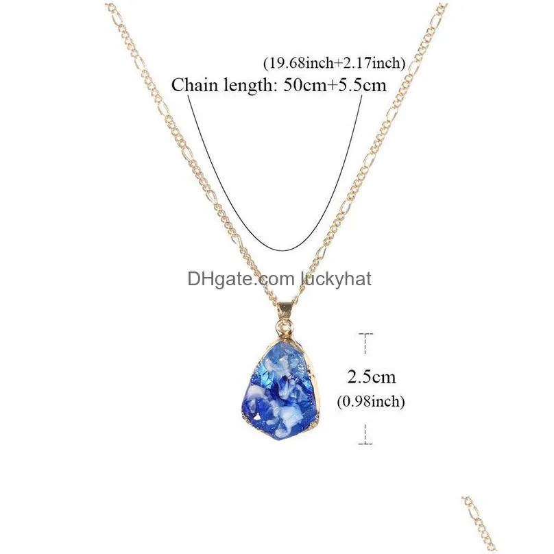 fashion irregular resin stone crystal necklace drusy colorful resin stone pendant gold chain necklace design jewelry