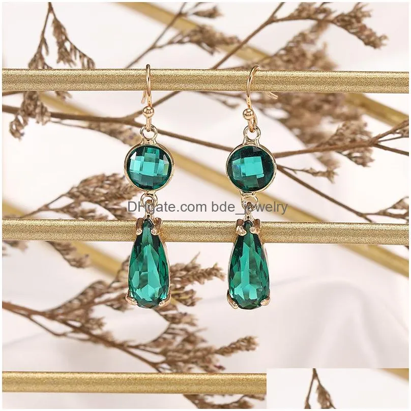 2019 womens fashion k9 crystal water drop dangle earrings rhinestone copper sweet metal ear earrings for girl gift wholesale