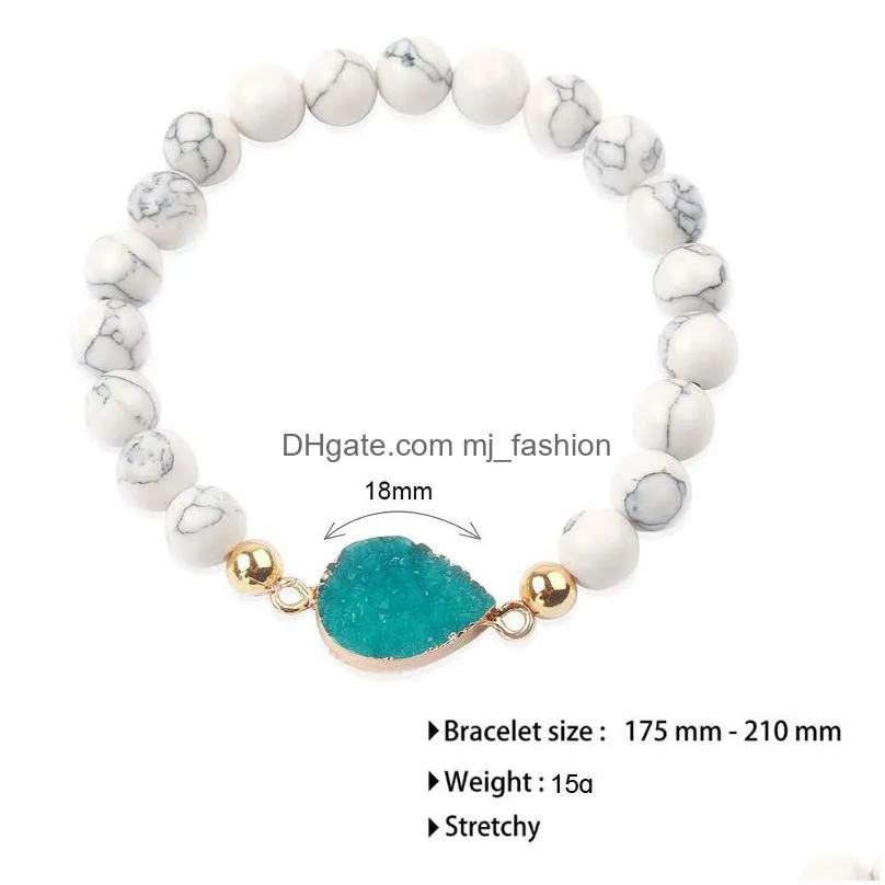 natural stone beads bracelets for women resin stone druzy colorful charm white turquoise bead bracelet 8mm bead wholesale jewelry 2019