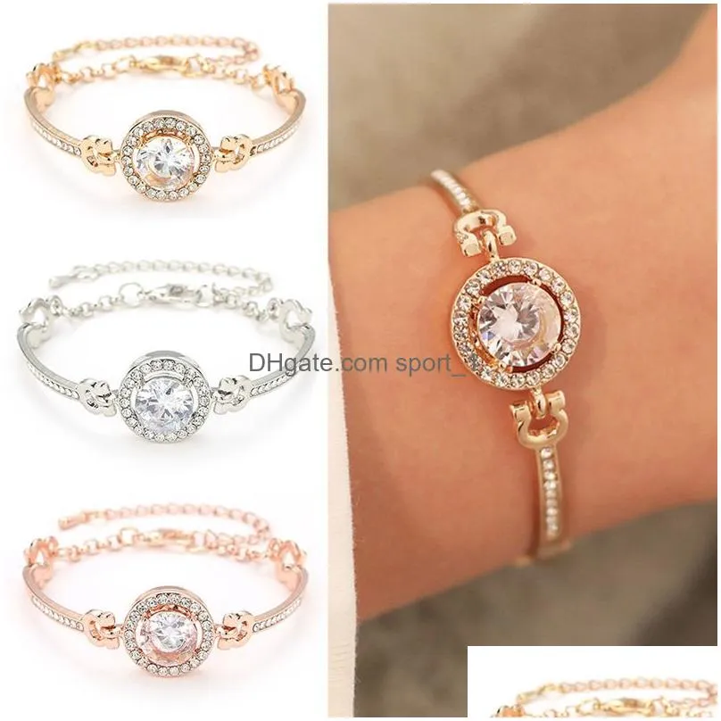  trendy rhinestone zircon link bangle bracelet high quality charm bracelets for women girls gift wholesale jewelry