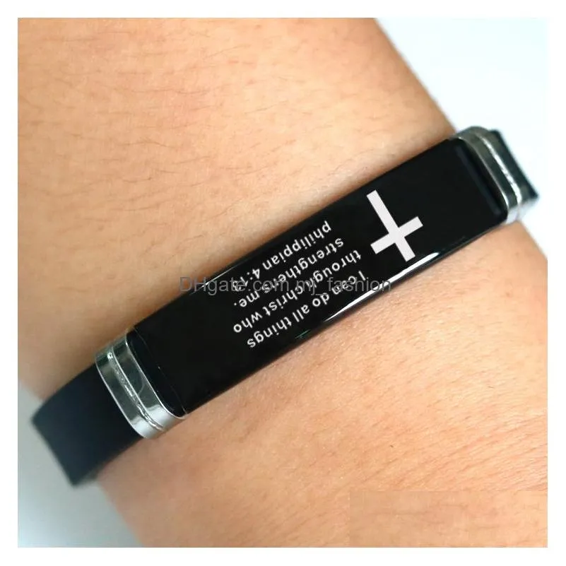 new design bible verse bracelets for men silicone bibles quotes christian prayer cross bangle stainless steel bracelet