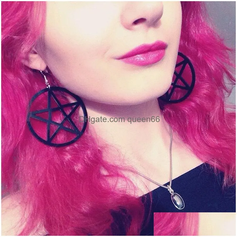 big black pentagram hanging earrings women aros colgantes bijoux classic large earrings jewelry design wholesale