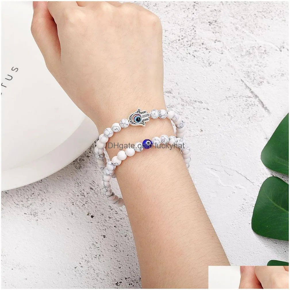 2pcs evil blue eye beaded bracelet for women mens strands couple jewelry hand charm bracelets pulsera