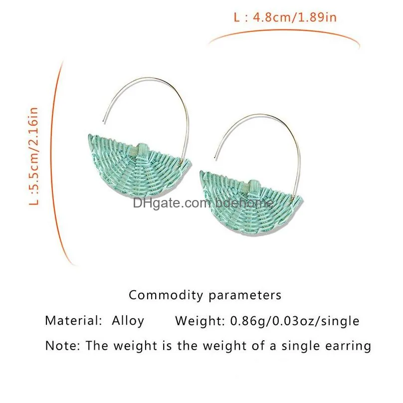 fashion rattan straw drop earrings boho semicircle shape big hook dangle earrings for women design jewelry wedding party gifts