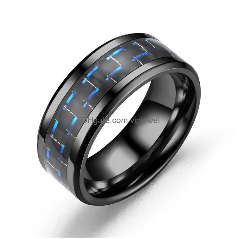 stainless steel carbon fiber ring for men blue red square band rings mens fashion jewelry