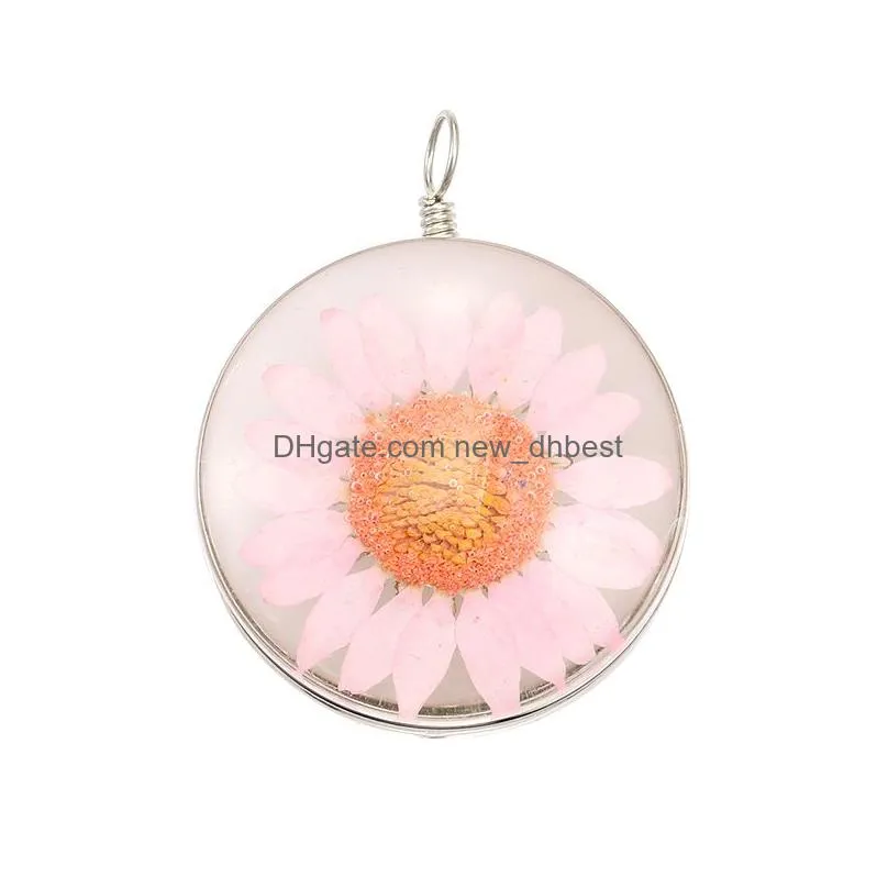 fashion colorful dried flower small daisy charm for jewelry making handmade glass pendant fit necklace diy fashion kids jewelry