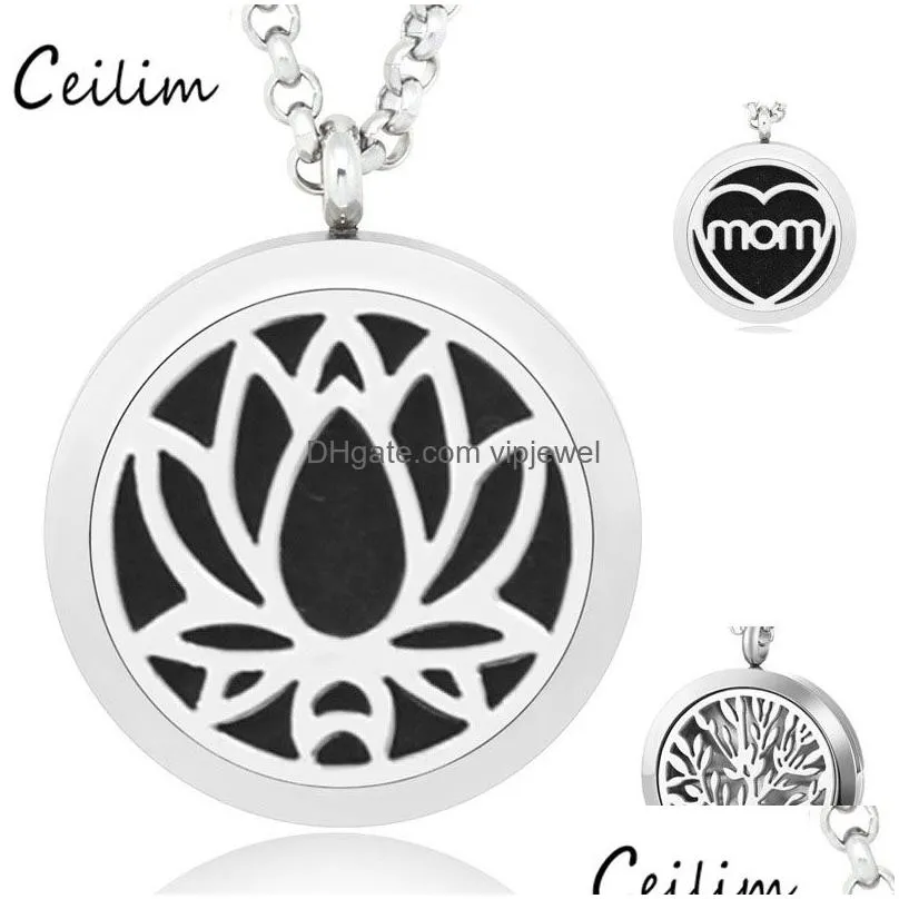 316l stainless steel perfume aroma locket 30mm necklace magnetic tree of life lotus mom love charm perfume locket without felt pads