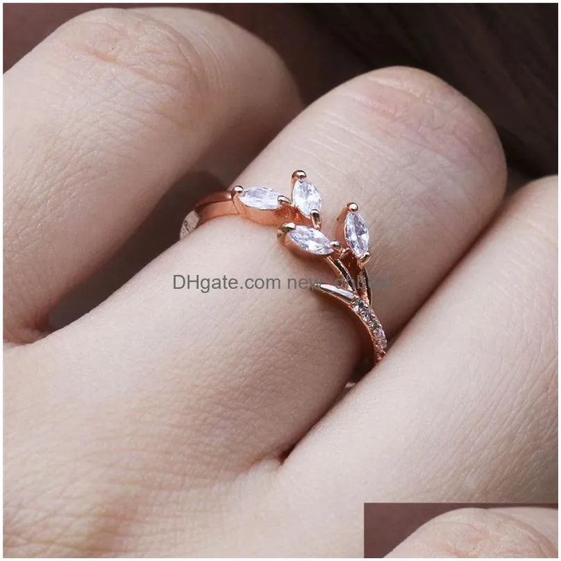 leaf shape cubic zircon rings high quality band finger ring wedding rings for women fashion jewelry party gifts wholesale
