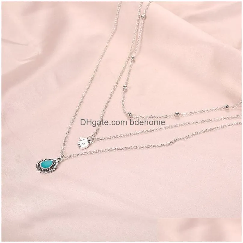 fashion minimalist choker necklace for women elephant turquoise charm pendant necklace boho jewelry long statement multilayer