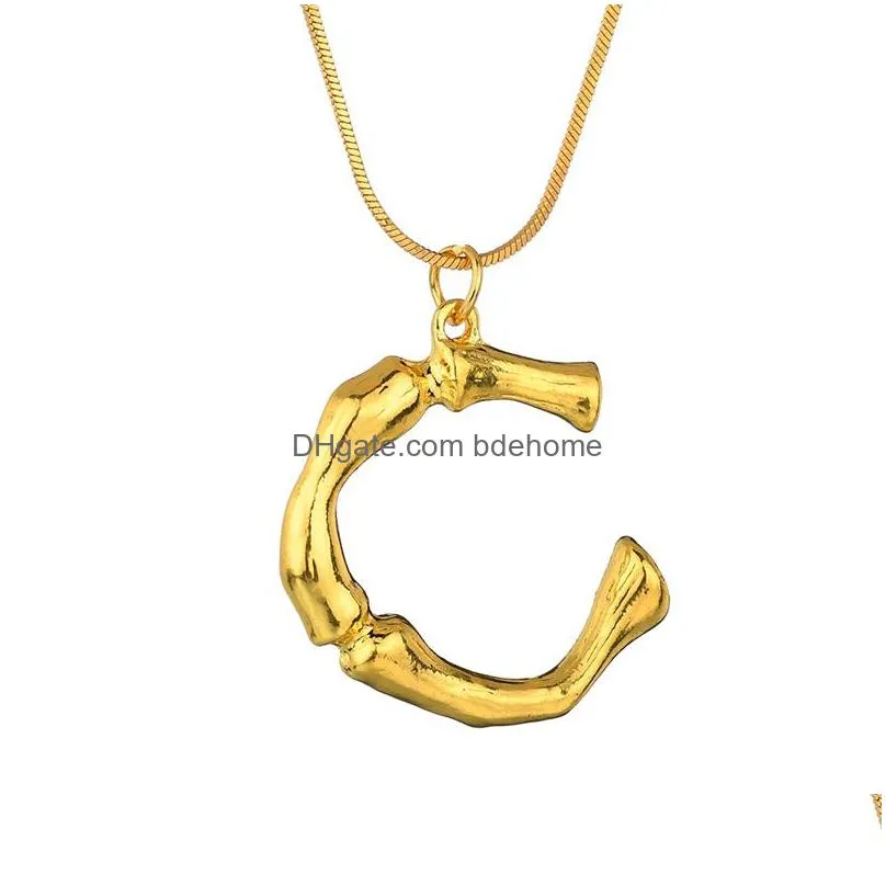 gold plated 26 letter bamboo pendant necklace personalized initial jewelry for women