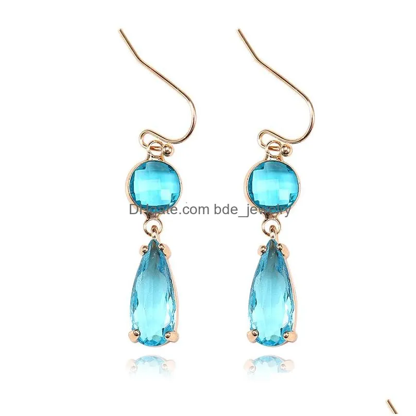 2019 womens fashion k9 crystal water drop dangle earrings rhinestone copper sweet metal ear earrings for girl gift wholesale