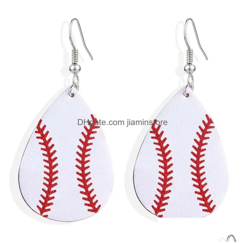 sportthemed pu leather teardrop earrings trendy gift for women baseball basketball football volleyball fans