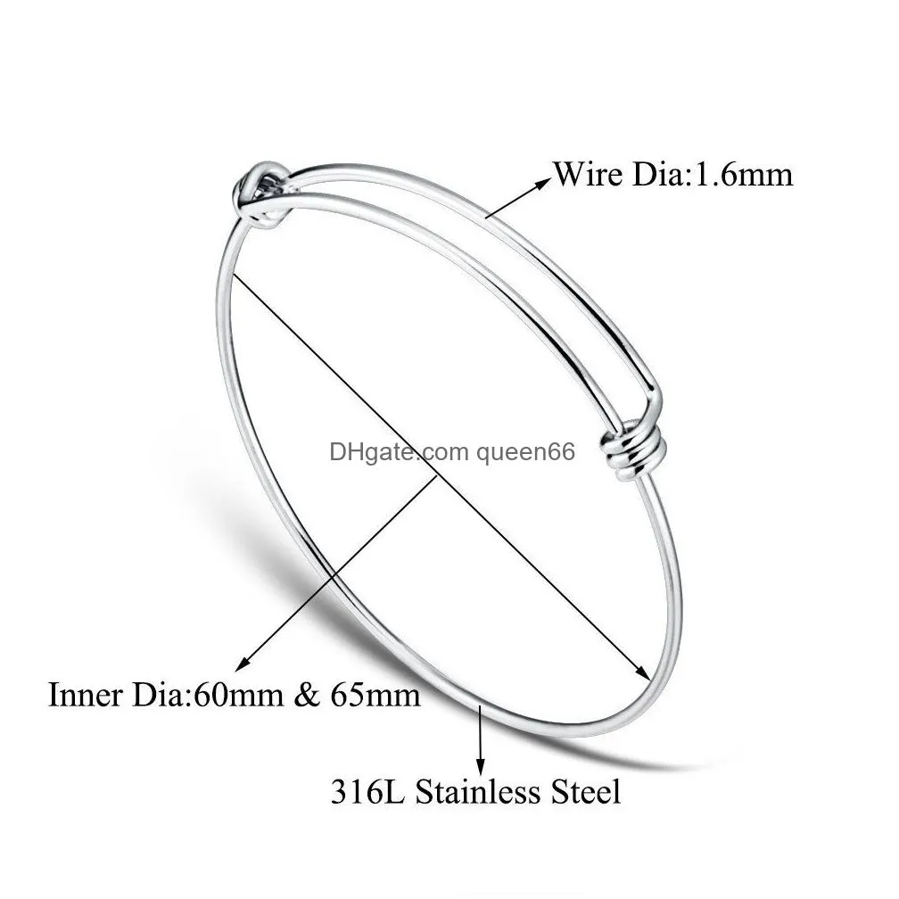 50mm 55mm stainless steel expandable wire bangles 1.6mm thick adult kids size adjustable bracelets for diy jewelry