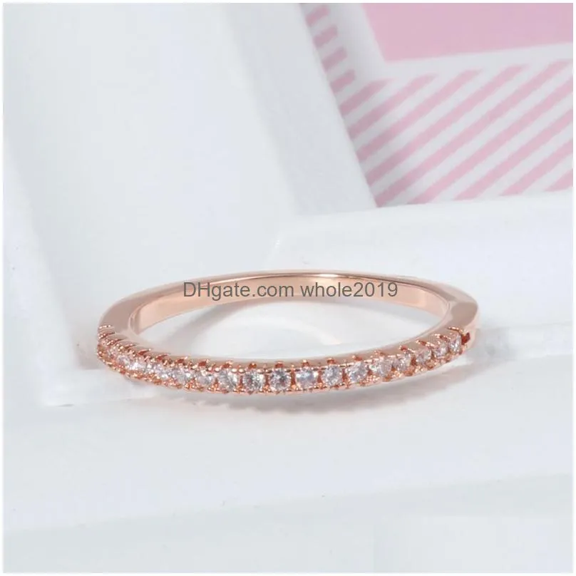 handmade zircon engagement rings for women 1.8mm wide tiny rose gold/silver/gold color wedding rings in copper wholesale jewelry gift