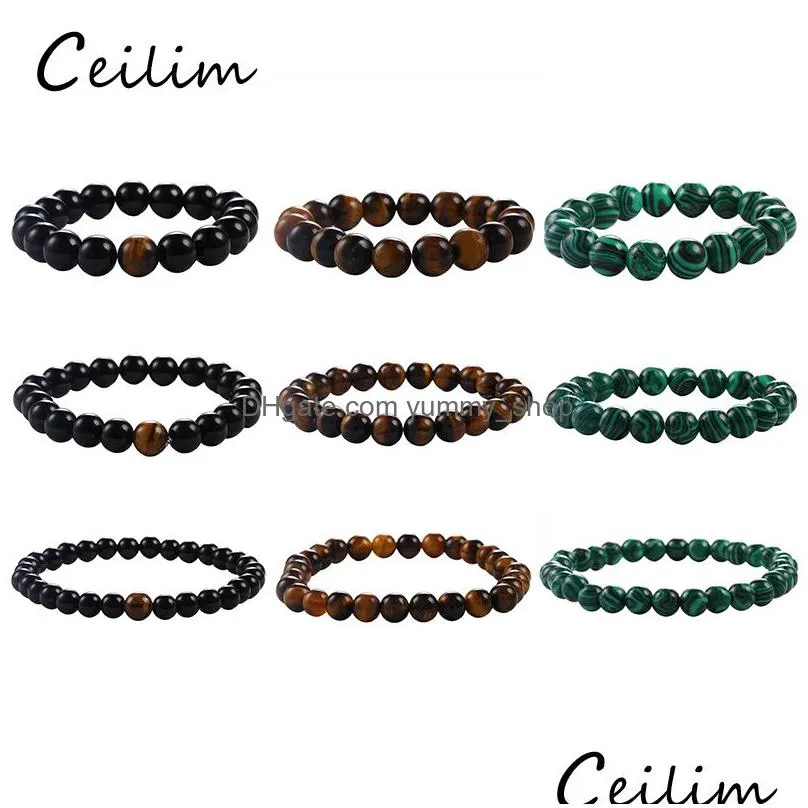 6mm 8mm10mm est design tiger eye malachite onyx beads bracelet natural stone jewelry stretch energy yoga gift romantic couple