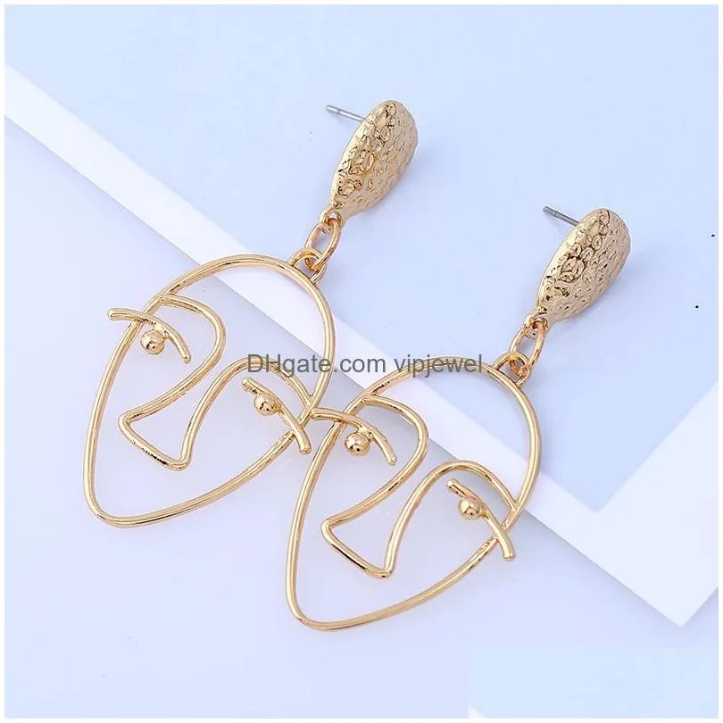  fashion retro simple alloy gold plating hollow big face earrings for women european jewelry personality exaggerated dangle
