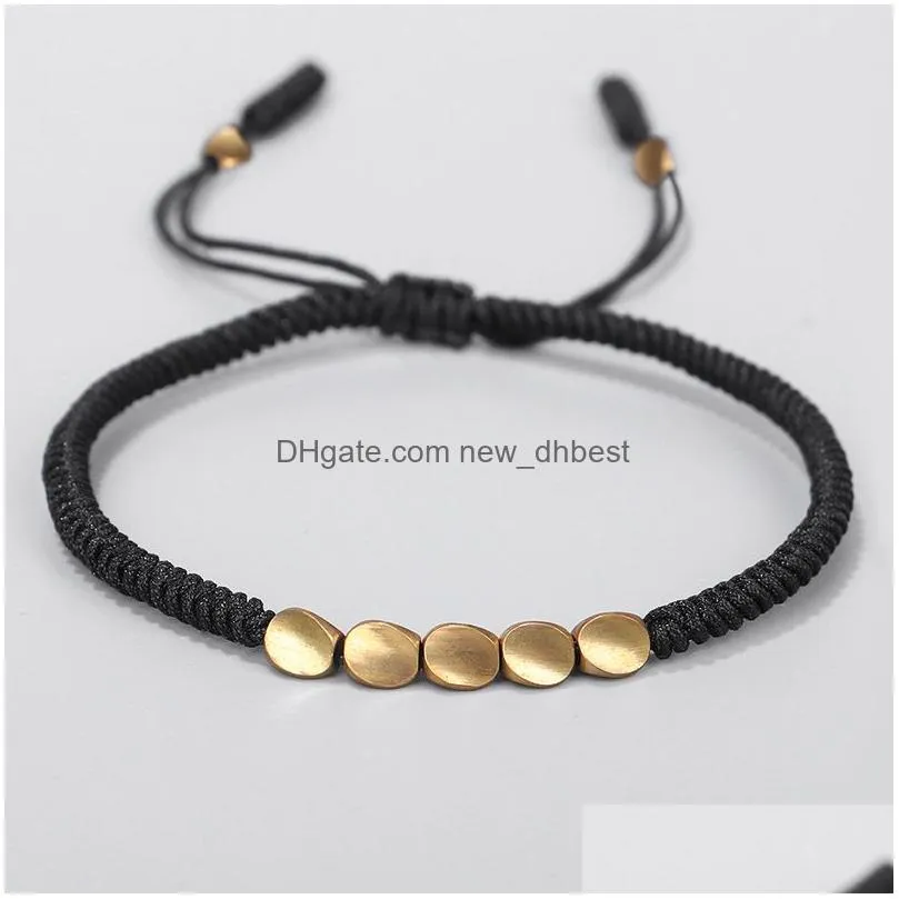 handmade tibetan copper bead lucky rope bracelet for women men wax thread charm couple bracelets jewelry gifts