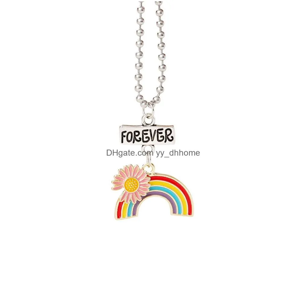 fashion daisy rainbow necklace enamel rainbow cartoon kids friend pendant necklace jewelry