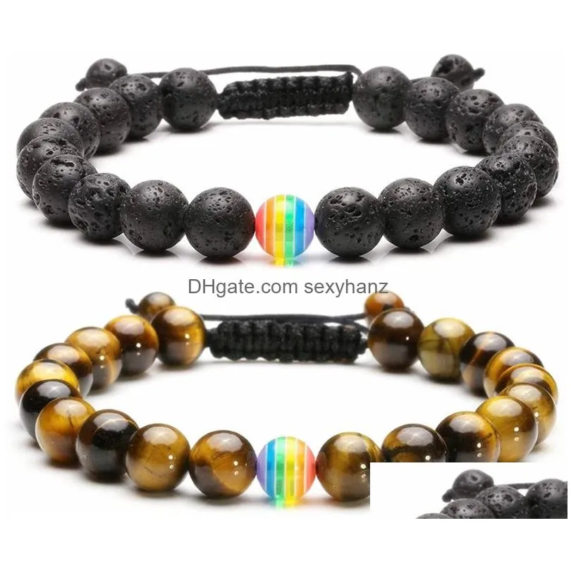 rainbow pride couple bracelet beaded strands jewelry white howlite black lava rock beads oil diffuser bracelets for men women