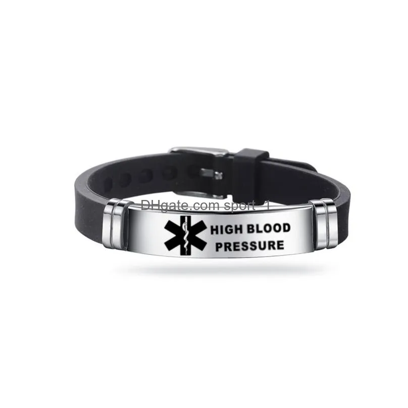 sport silicone medical alert id bracelets for men women diabetes serious illness emergency remind stainless steel engravable bracelet