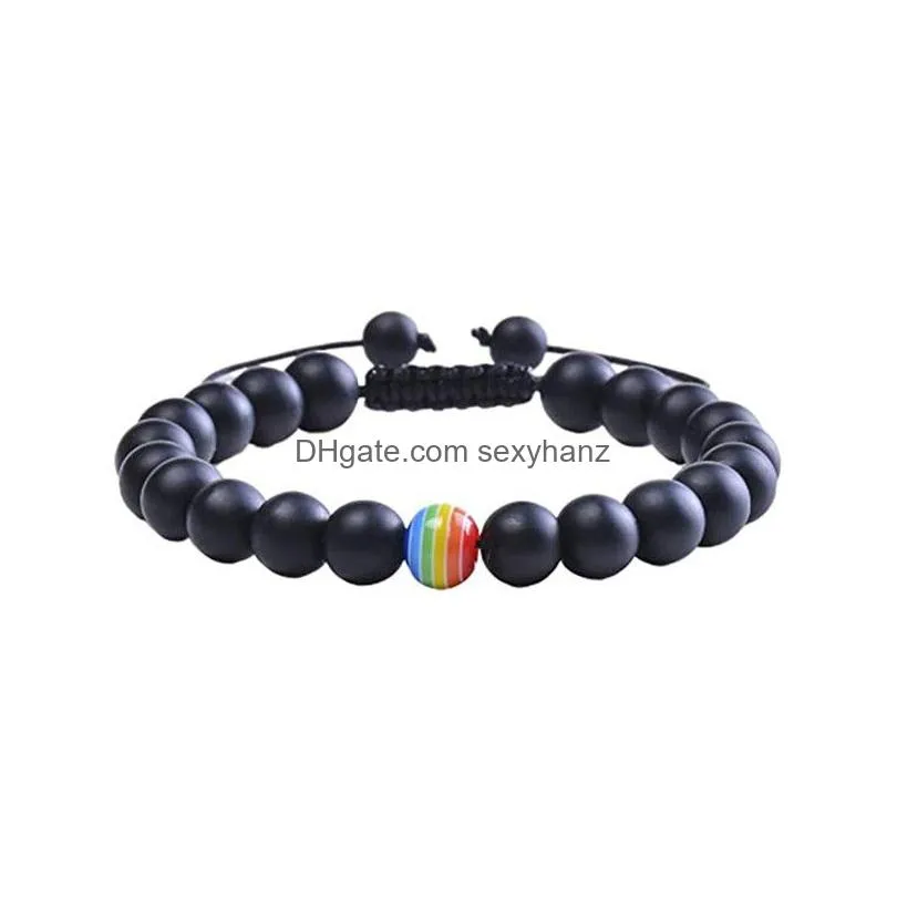 rainbow pride couple bracelet beaded strands jewelry white howlite black lava rock beads oil diffuser bracelets for men women