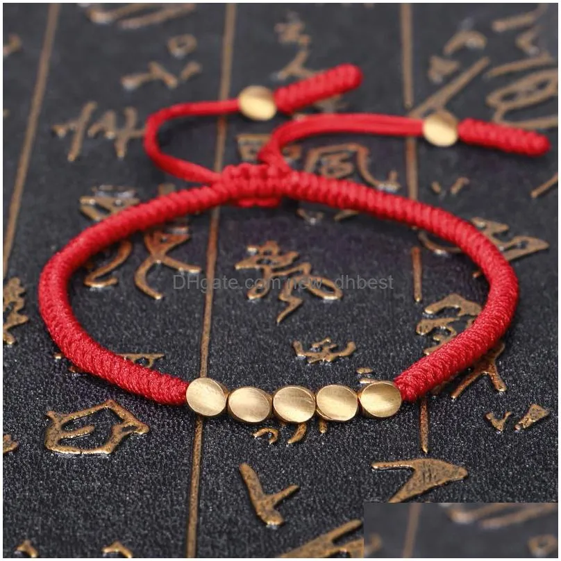handmade tibetan copper bead lucky rope bracelet for women men wax thread charm couple bracelets jewelry gifts