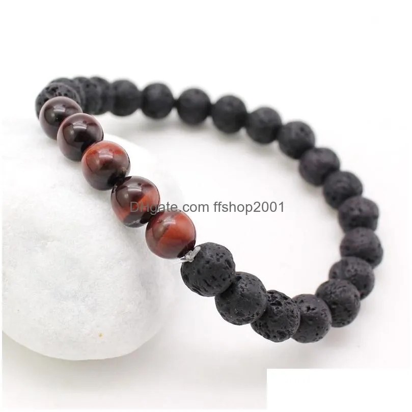 designer jewelry fashion 8mm tiger eye natural stone charms lava stone bracelets chakra balance yoga beads bracelet stretch jewelry