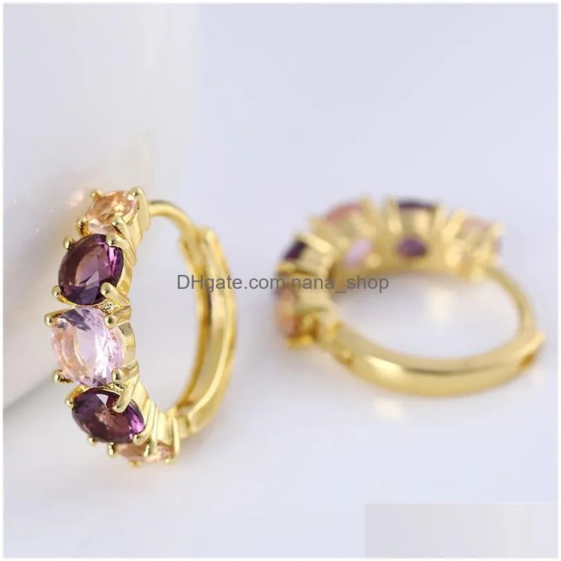 fashion hoop earrings for women gold color plated with pink purple zircon crystal earrings statement jewelry 2019 high quality