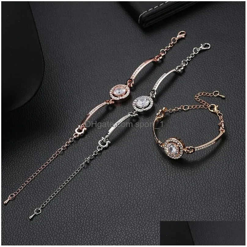  trendy rhinestone zircon link bangle bracelet high quality charm bracelets for women girls gift wholesale jewelry