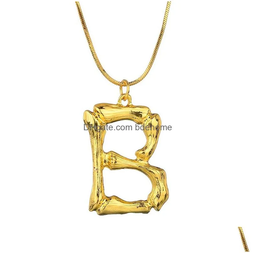 gold plated 26 letter bamboo pendant necklace personalized initial jewelry for women