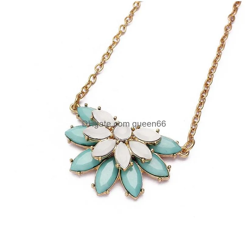 newest flower charms pendant statement necklaces for women gold chain resin pendant sweater necklace for daily holiday gifts 2017