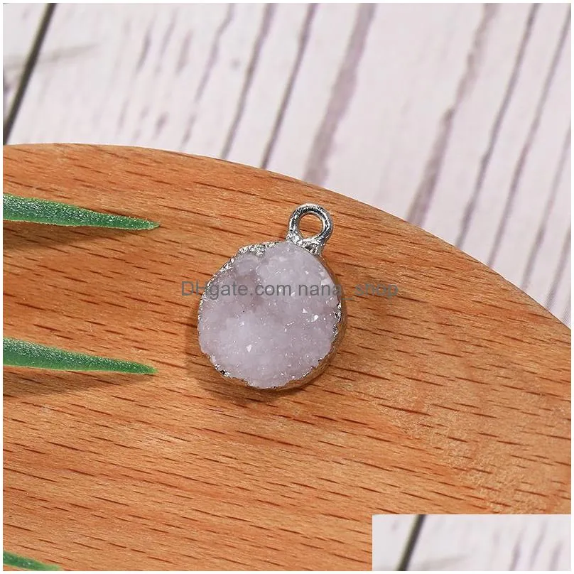 resin druzy round pendant charm for bracelet necklace round earring 18k silver plated diy best wedding jewelry accessory