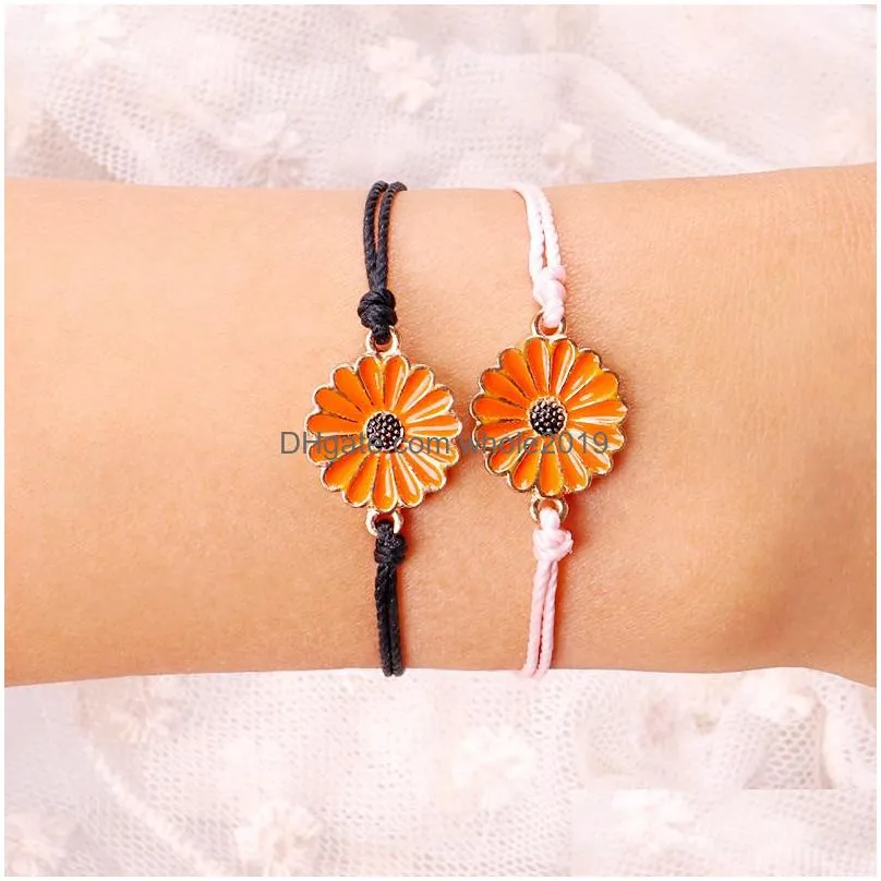 woven wax thread bracelet with chrysanthemum charm multilayer friendship braids for womens summer style