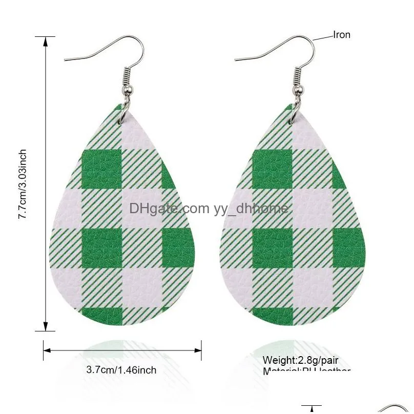 lattice pattern double sided teardrop leather earrings boho  plaid water drop leather earring light weight statement jewelry