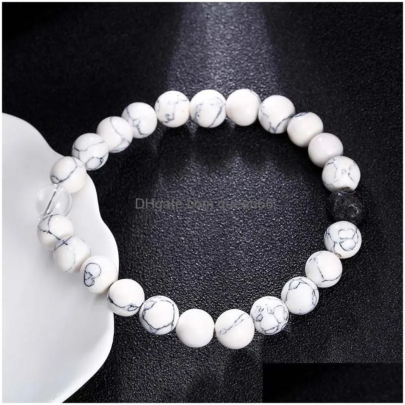 new fashion stone bead bracelets concise jewelry with white turquoise/tiger eye/smooth silver 8mm beads for men women