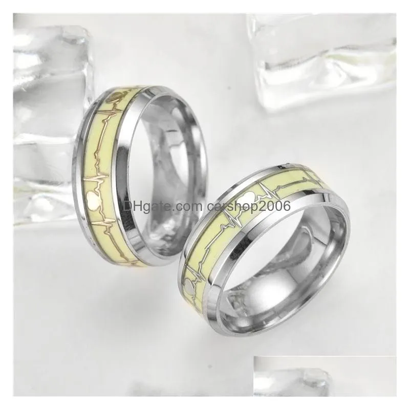 dark luminous heartbeat rings glow in the dark ecg couple matching ring for valentines day gift