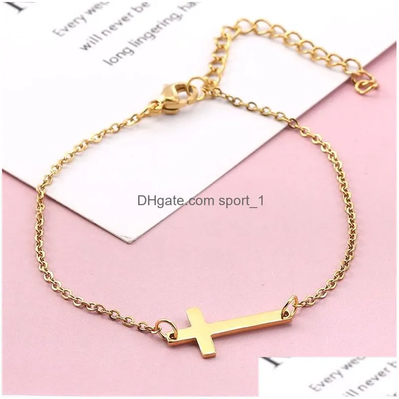  stainless steel cross charm bracelet gold silver color chain pendant bracelets bangles for women men fashion friendship jewelry