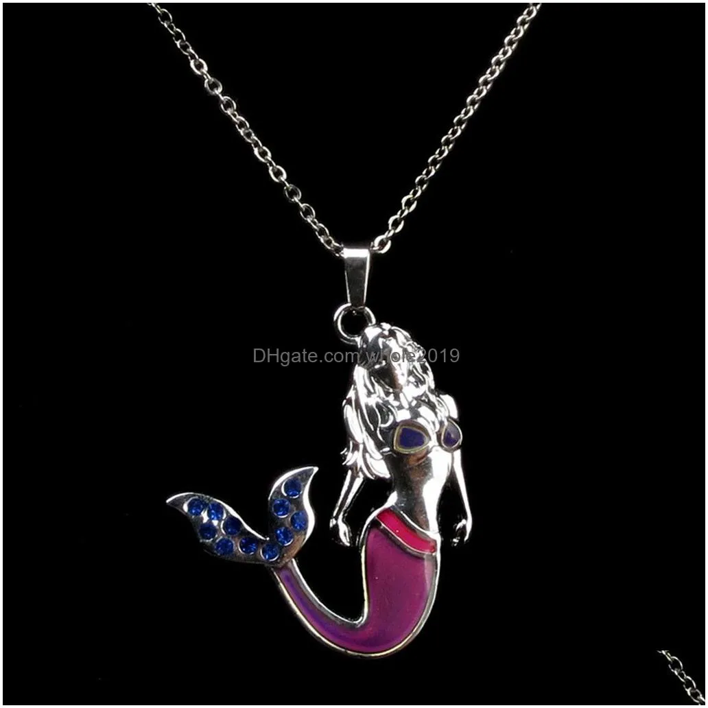 2018 fashion valentines day gift seamaid mood necklace blue crystal temperature control color variations mermaid necklace women