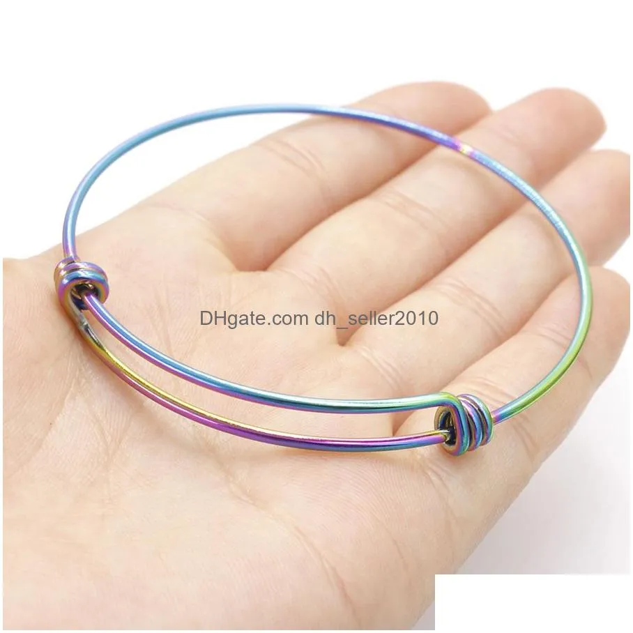 stainless steel wire bangle bracelets 55mm 60mm 65mm diy jewelry cable adjustable expandable charm bracelet 5 colors