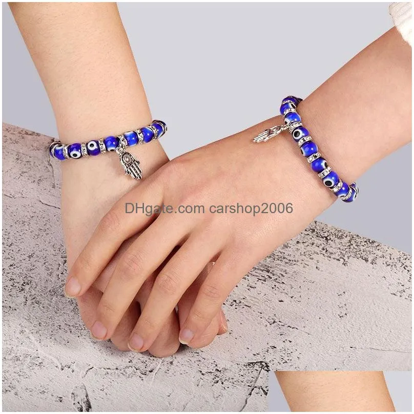 turkey evil blue eyes beaded bracelets chain men women religious hamsa hand charm bracelet bangles handmade jewelry