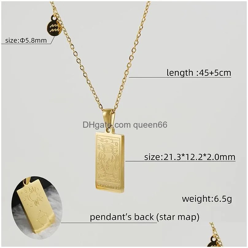 zodiac constellation necklace stainless steel gold pendant for women and men