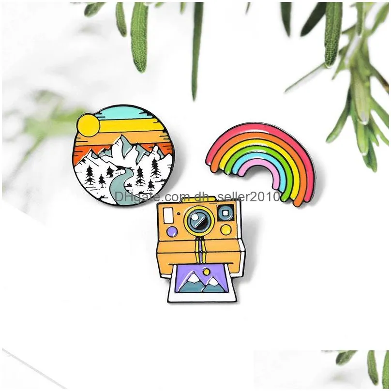 colorful mountain camera brooch creative cute outdoor badge jewelry for students