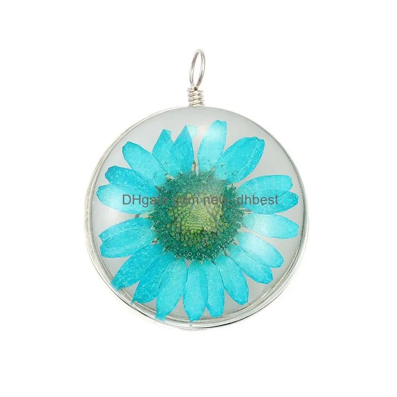 fashion colorful dried flower small daisy charm for jewelry making handmade glass pendant fit necklace diy fashion kids jewelry