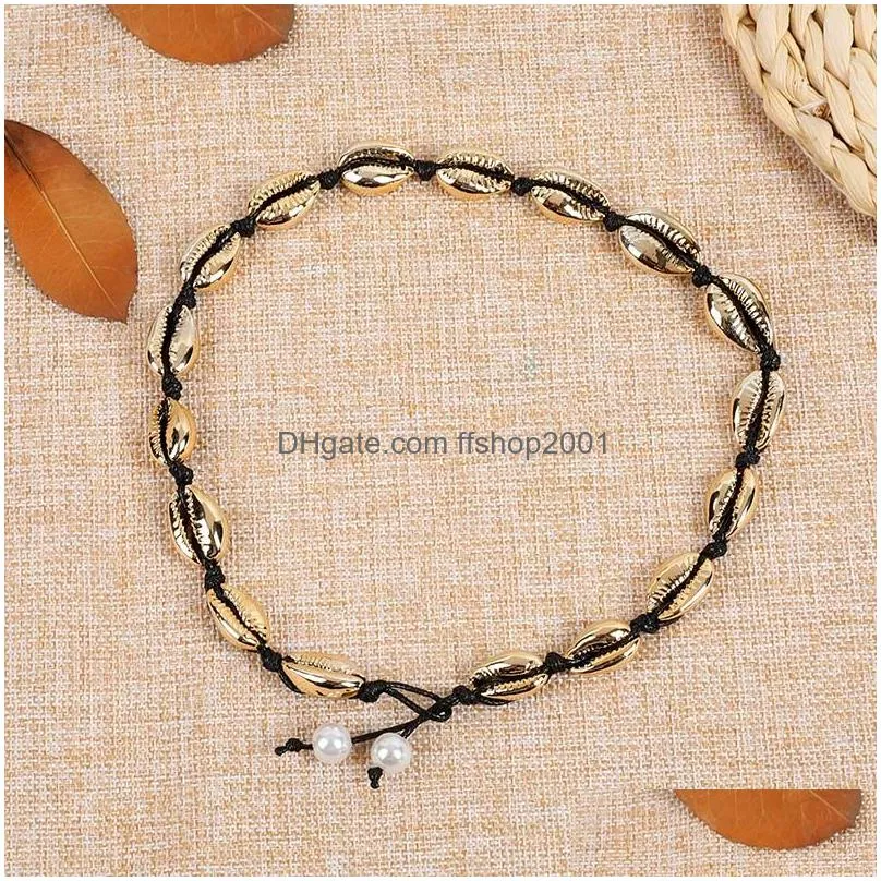 cowrie shell choker necklace for women gold silver color fashion jewelry bohemia bead rope chain necklaces statement collier